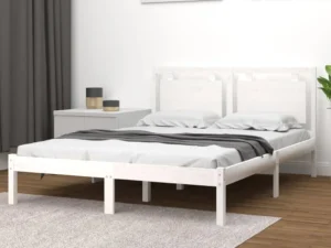 Cadru de pat dublu, alb, 135x190 cm, lemn masiv
