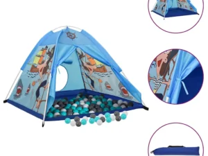 Cort de joacă pentru copii cu 250 bile, albastru, 120x120x90 cm