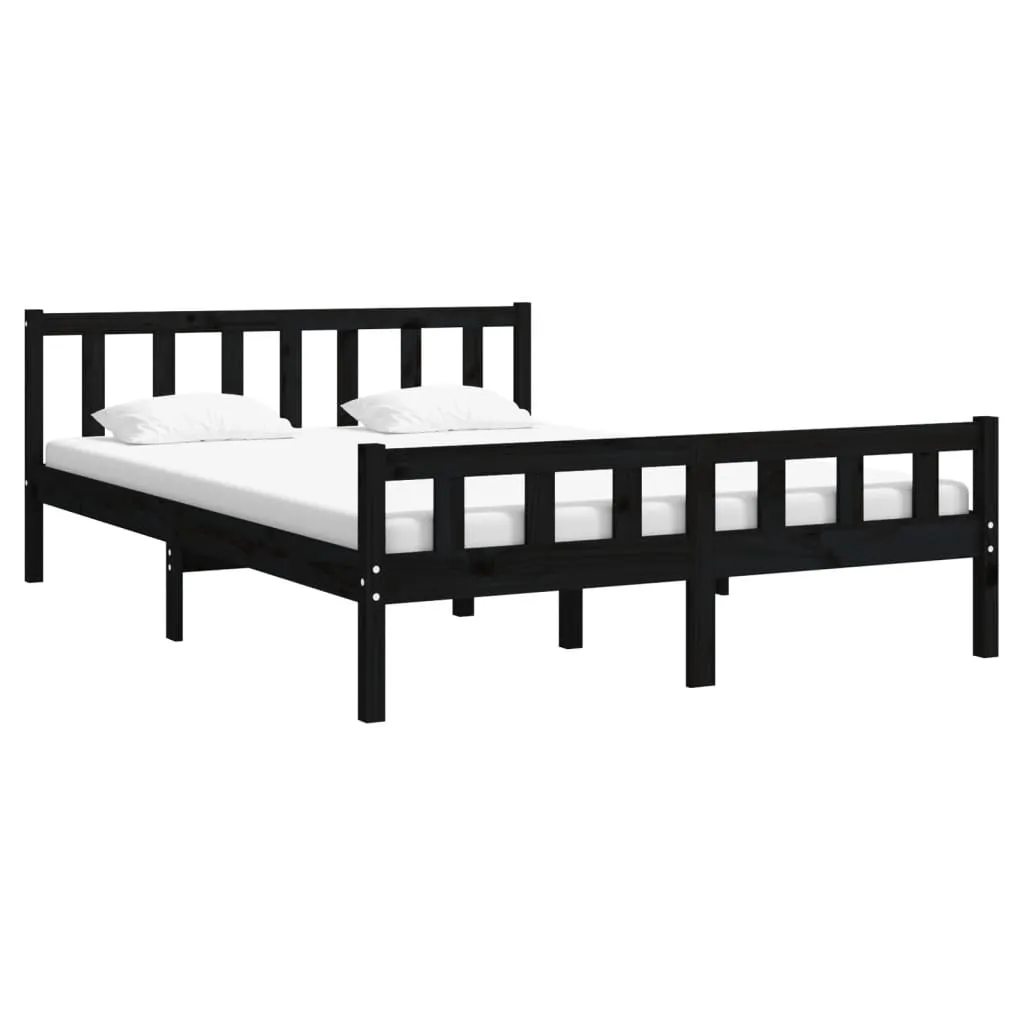 Cadru de pat King Size, negru, 150x200 cm, lemn masiv - imagine 3