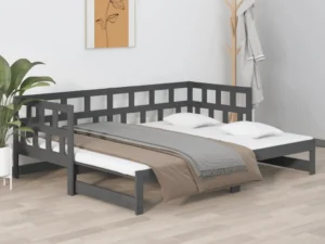 Pat de zi extensibil, gri, 2x(90x190) cm, lemn masiv de pin