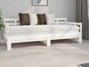 Pat de zi extensibil, alb, 2x(80x200) cm, lemn masiv de pin
