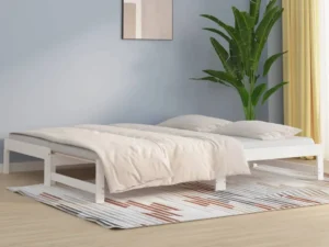Pat de zi extensibil, alb, 2x(90x200) cm, lemn masiv de pin