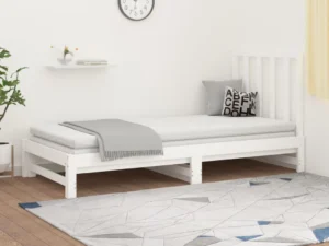 Pat de zi extensibil, alb, 2x(90x190) cm, lemn masiv de pin