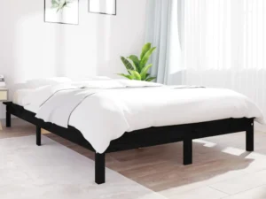 Cadru de pat dublu, negru, 135x190 cm, lemn masiv de pin