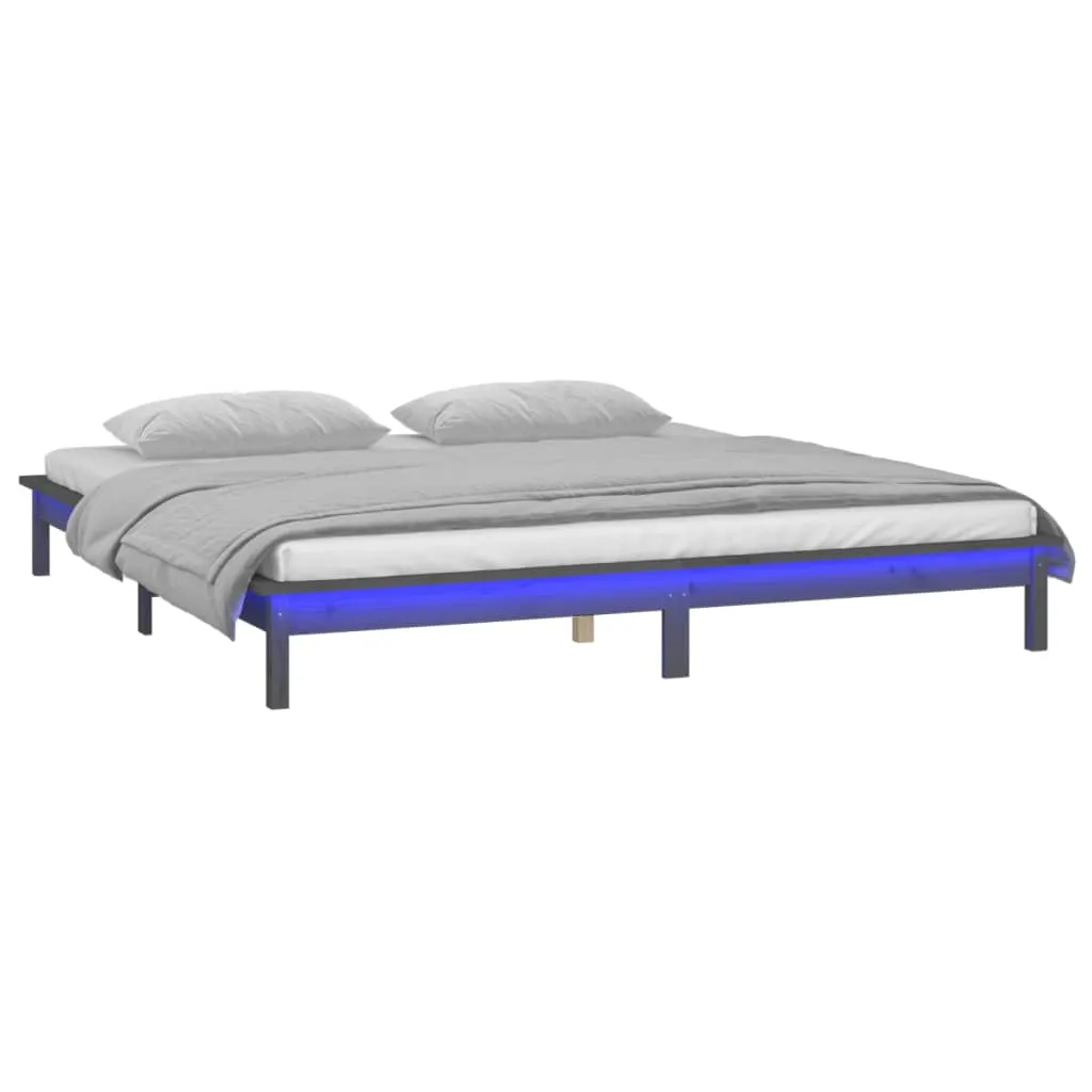 Cadru de pat cu LED, gri, 120x200 cm, lemn masiv - imagine 3