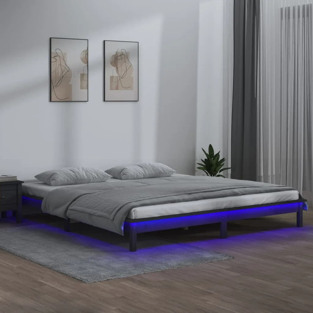 Cadru de pat cu LED mic dublu, gri, 120x190 cm, lemn masiv