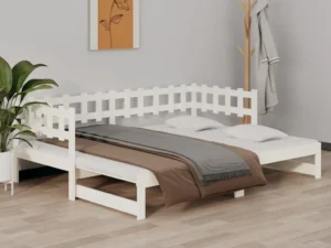 Pat de zi extensibil, alb, 2x(80x200) cm, lemn masiv de pin