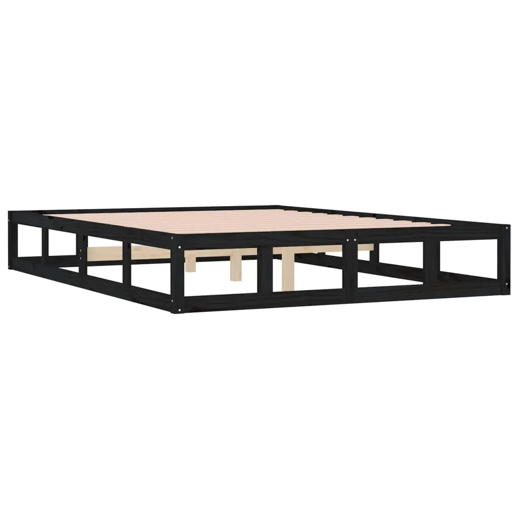 Cadru de pat mic dublu, negru, 120x190 cm, lemn masiv - imagine 4
