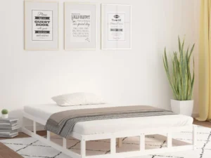 Cadru de pat dublu, alb, 135x190 cm, lemn masiv