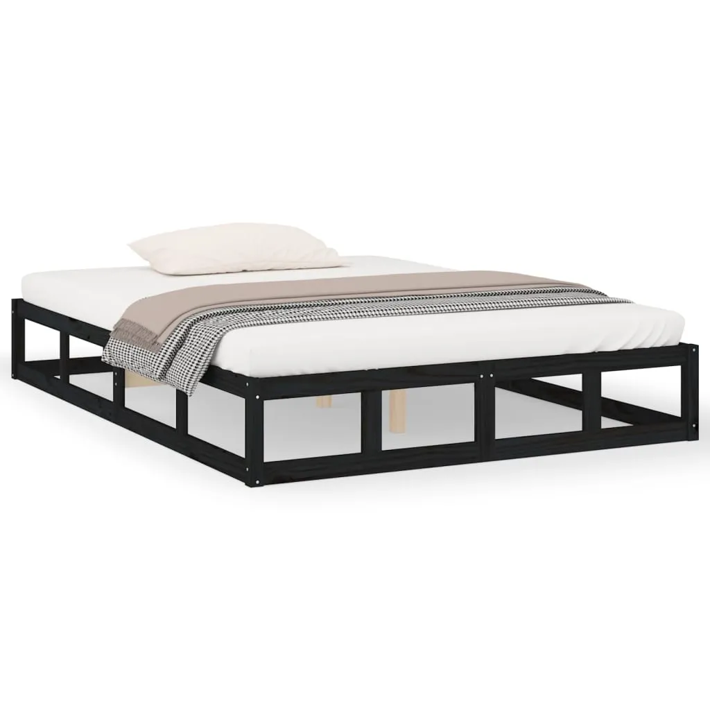 Cadru de pat dublu, negru, 135x190 cm, lemn masiv - imagine 2
