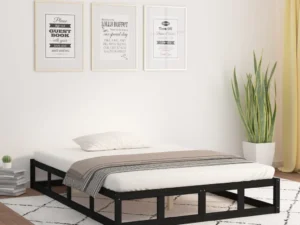 Cadru de pat dublu, negru, 135x190 cm, lemn masiv