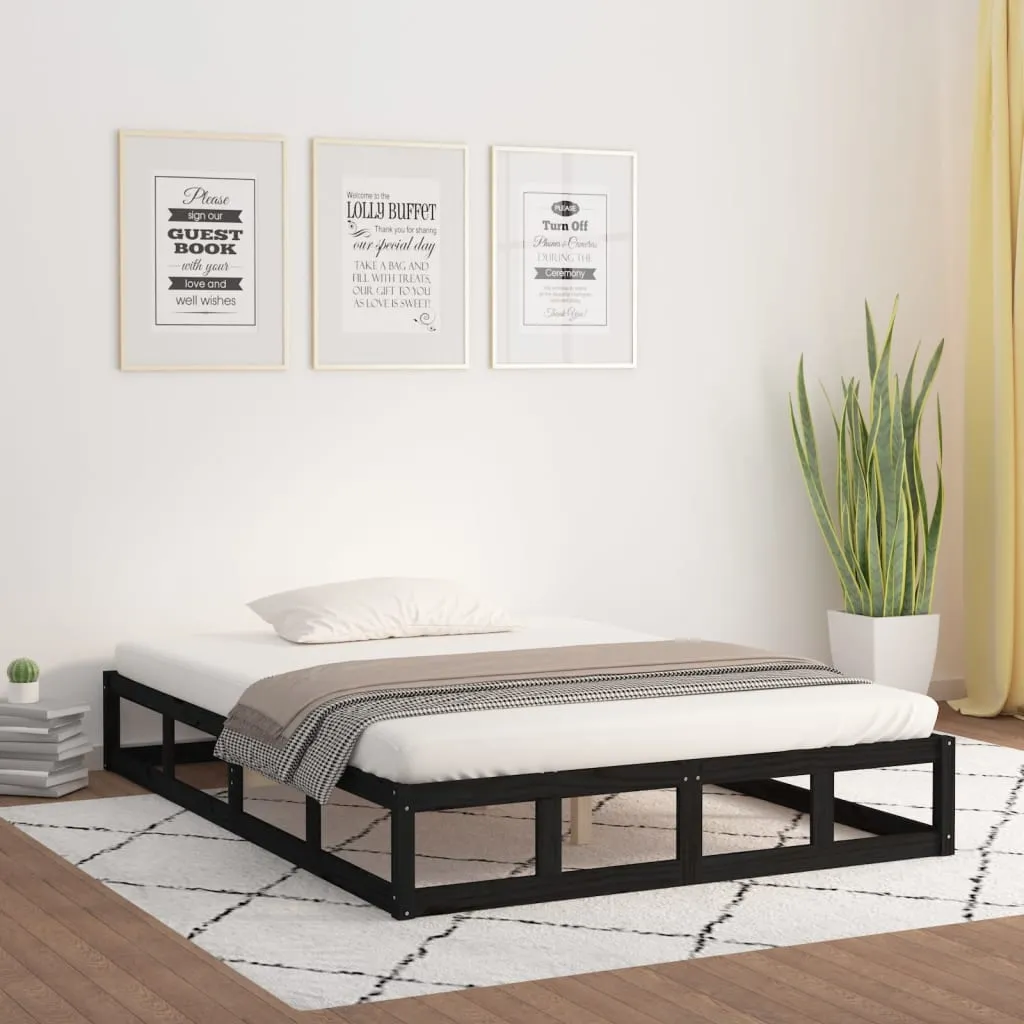 Cadru de pat dublu, negru, 135x190 cm, lemn masiv