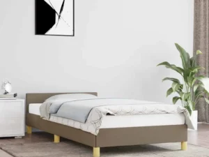 Cadru de pat cu tăblie fără saltea, taupe, 90x200 cm, textil
