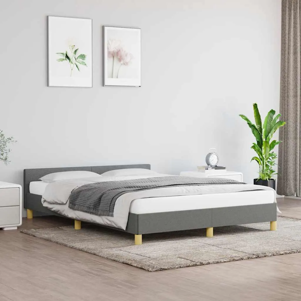 Cadru de pat fără saltea, gri închis, 140x190 cm, textil