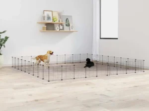 Cușcă animale de companie cu ușă 36 panouri negru 35x35 cm oțel