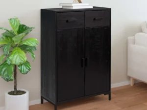 Pantofar, negru, 75x40x110 cm, lemn masiv de pin