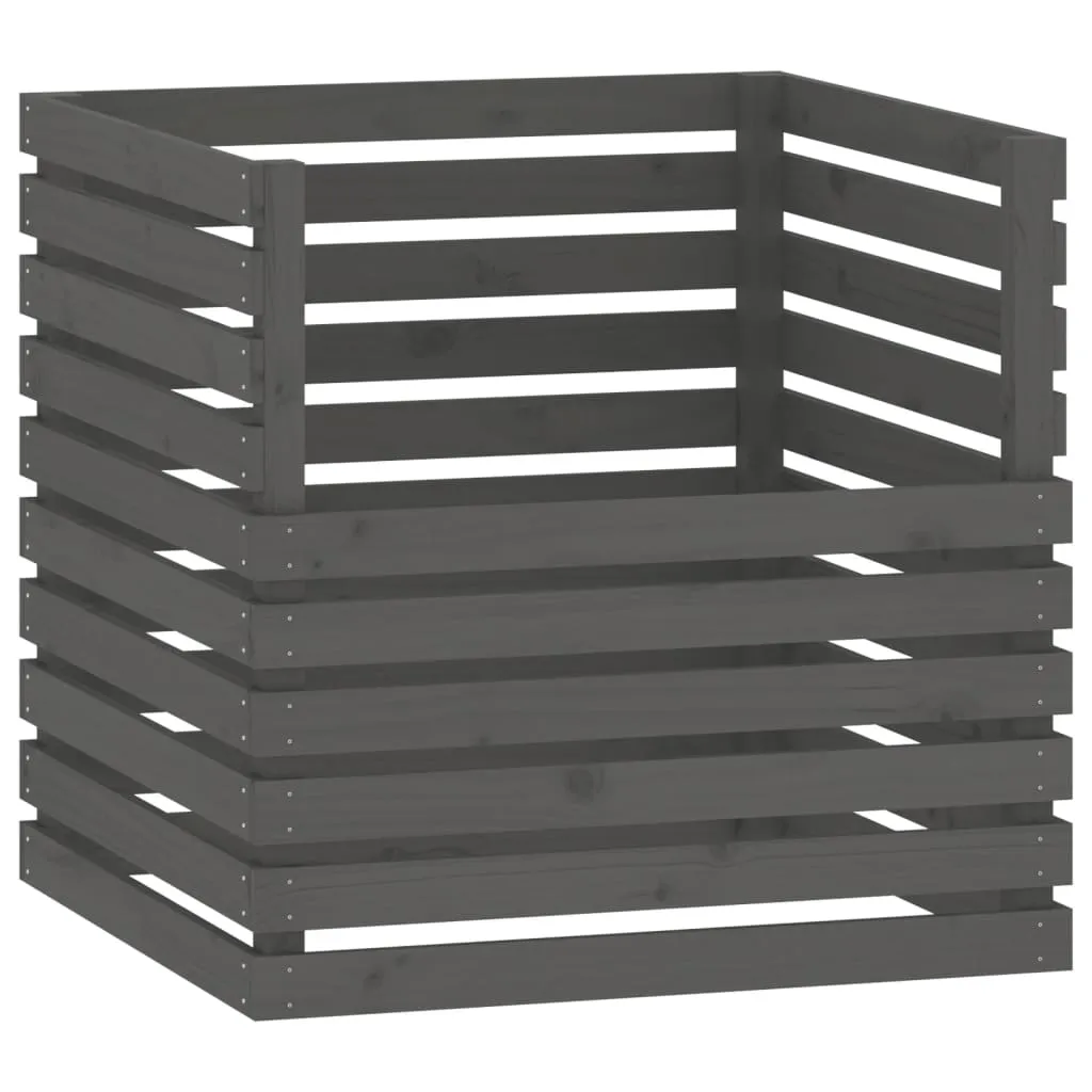 Compostor, gri, 80x80x78 cm, lemn masiv de pin - imagine 3