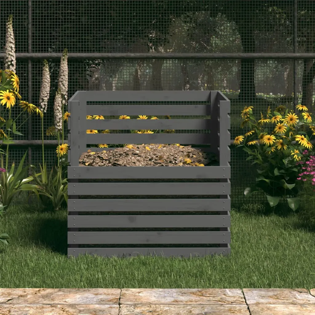 Compostor, gri, 80x80x78 cm, lemn masiv de pin - imagine 4