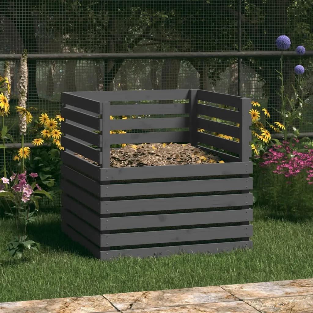 Compostor, gri, 80x80x78 cm, lemn masiv de pin - imagine 2