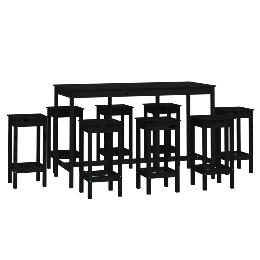 Set mobilier de bar, 9 piese, negru, lemn masiv de pin - imagine 2