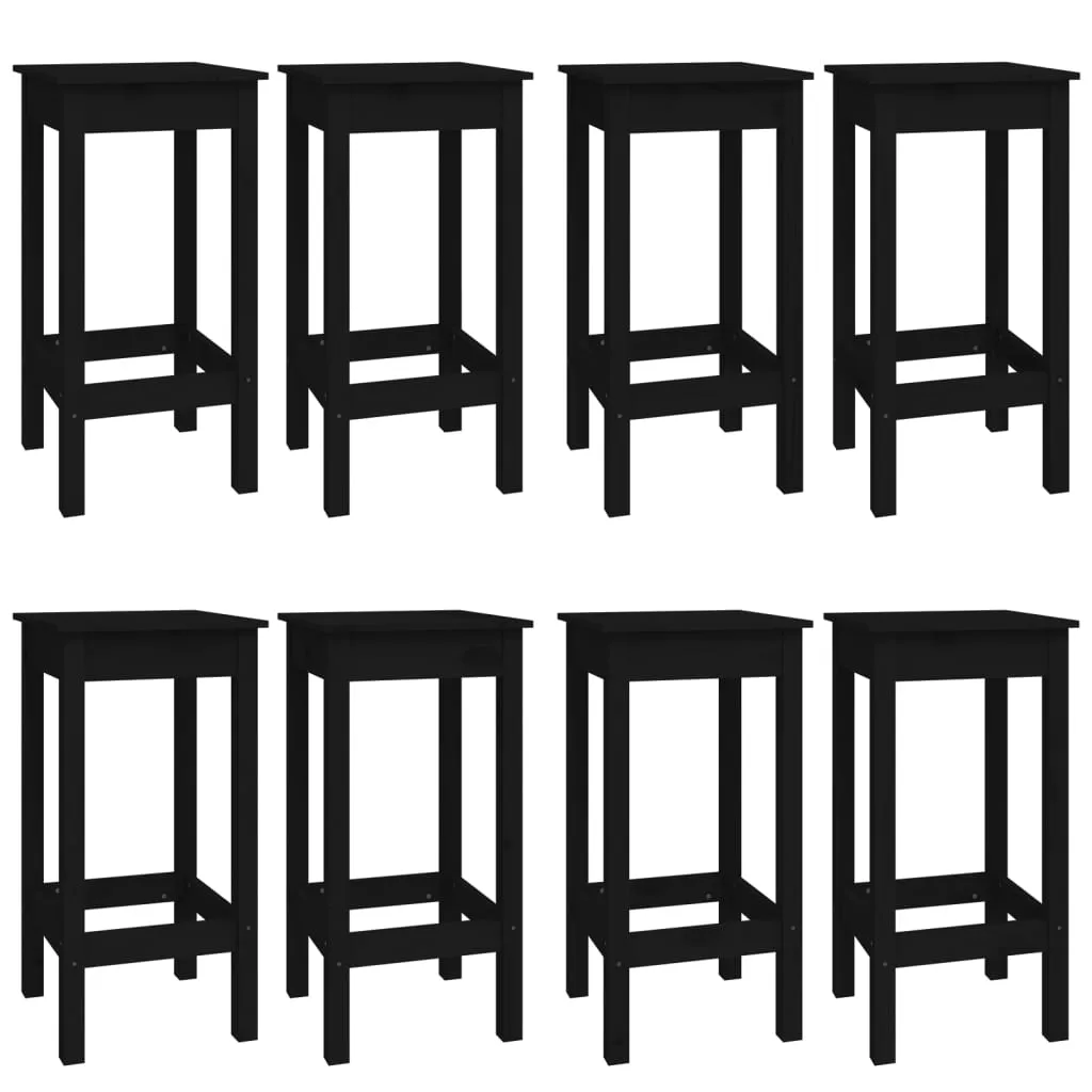 Set mobilier de bar, 9 piese, negru, lemn masiv de pin - imagine 3
