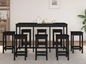 Set mobilier de bar, 9 piese, negru, lemn masiv de pin