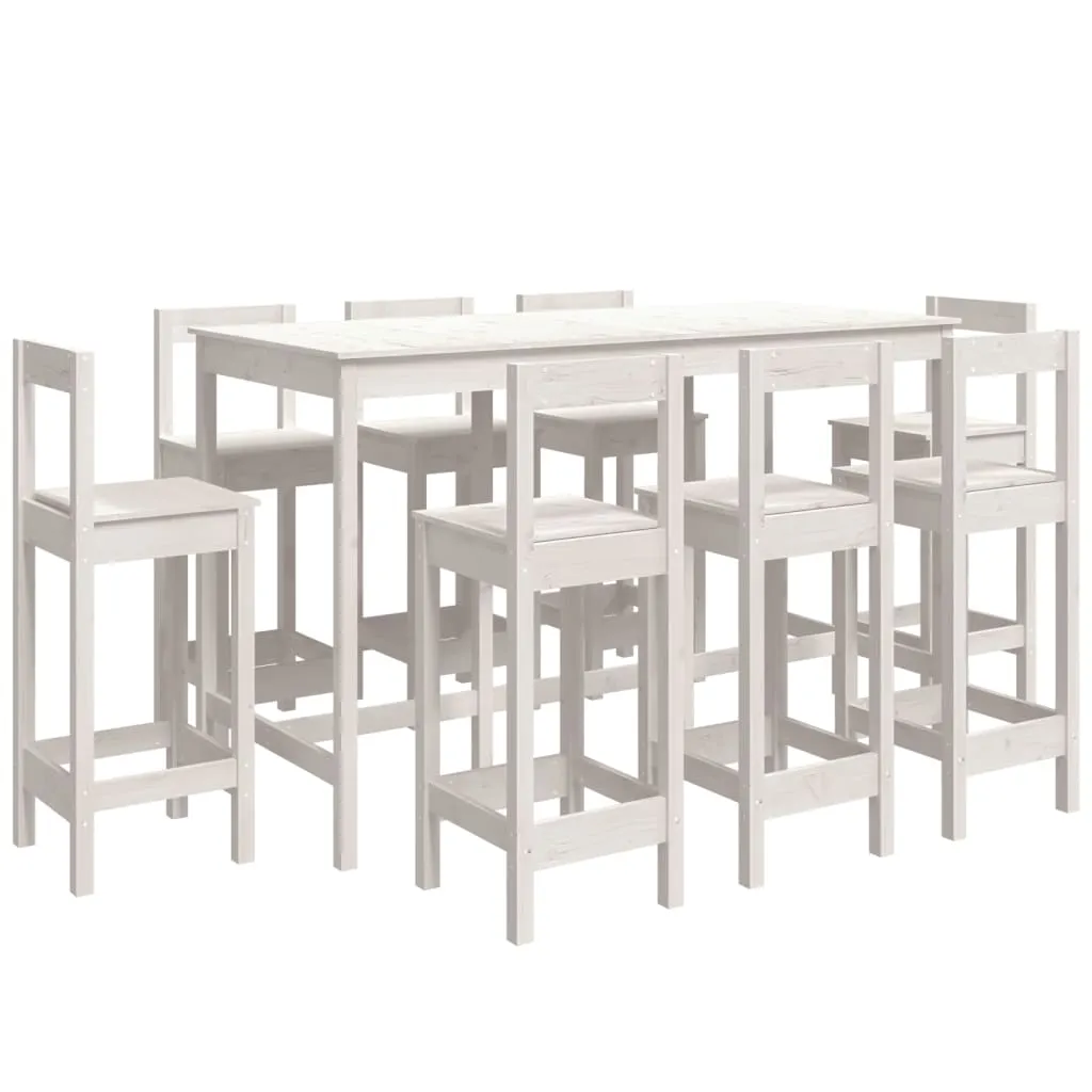 Set mobilier de bar, 9 piese, alb, lemn masiv de pin - imagine 2