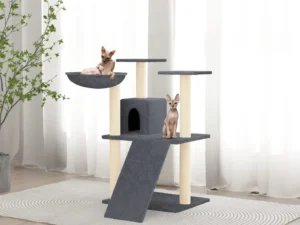 Ansamblu pisici cu stâlpi din funie sisal, gri închis, 83 cm