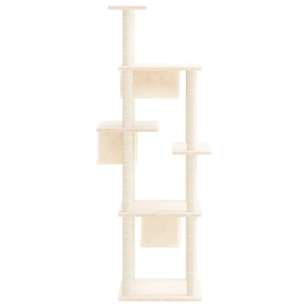 Ansamblu de pisici cu stâlpi din funie de sisal, crem, 169 cm - imagine 4
