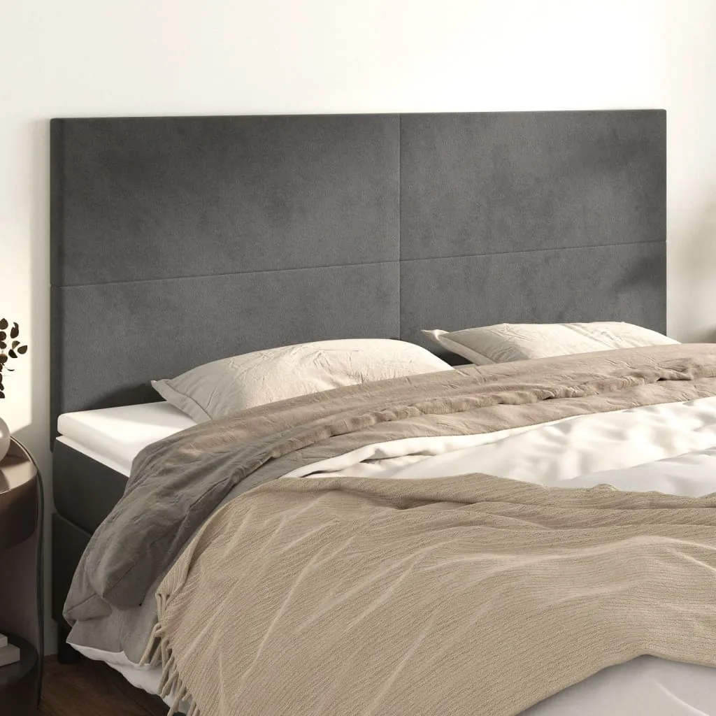 Tăblii de pat, 4 buc, gri închis, 100x5x78/88 cm, catifea