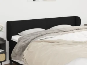 Tăblie de pat cu aripioare negru 203x23x78/88 cm textil