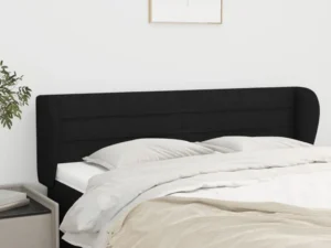Tăblie de pat cu aripioare negru 147x23x78/88 cm textil