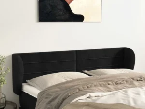 Tăblie de pat cu aripioare negru 147x23x78/88 cm catifea