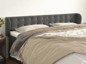 Tăblie de pat cu aripioare gri închis 163x23x78/88 cm catifea