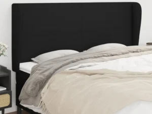 Tăblie de pat cu aripioare, negru, 163x23x118/128 cm, textil