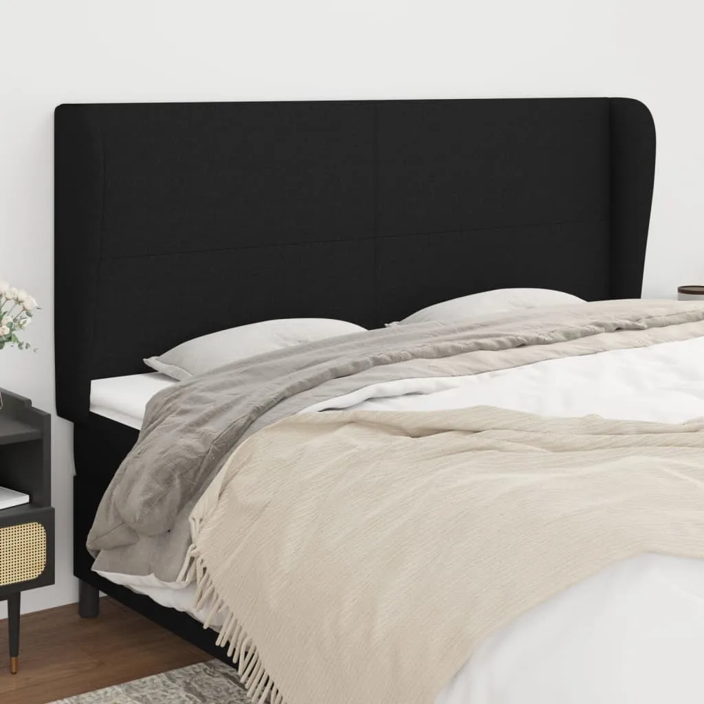 Tăblie de pat cu aripioare, negru, 163x23x118/128 cm, textil