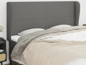 Tăblie de pat cu aripioare gri închis 203x23x118/128 cm, textil