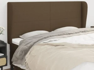 Tăblie de pat cu aripioare maro închis 203x23x118/128 cm textil