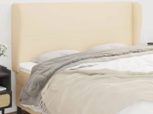 Tăblie de pat cu aripioare, crem, 203x23x118/128 cm, textil