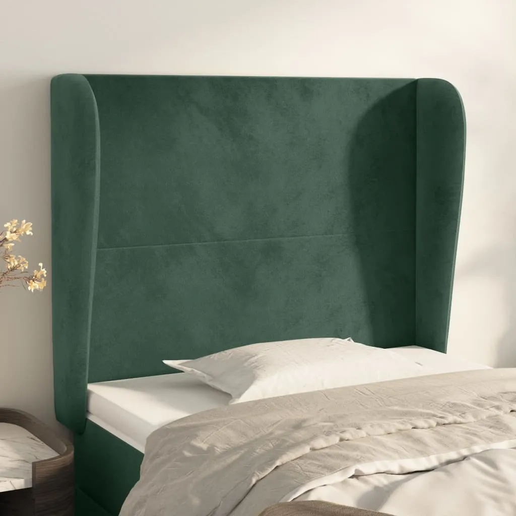 Tăblie pat cu aripioare verde închis 93x23x118/128 cm catifea
