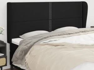 Tăblie de pat cu aripioare, negru, 163x23x118/128 cm, textil