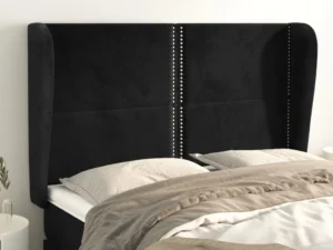 Tăblie de pat cu aripioare, negru, 147x23x118/128 cm, catifea