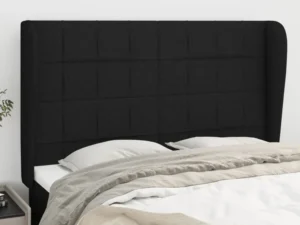 Tăblie de pat cu aripioare, negru, 147x23x118/128 cm, textil