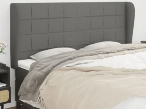 Tăblie de pat cu aripioare gri închis 163x23x118/128 cm textil