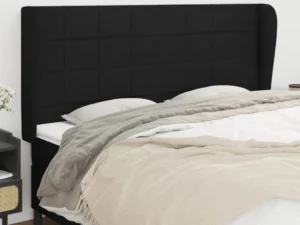 Tăblie de pat cu aripioare, negru, 203x23x118/128 cm, textil