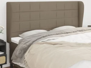 Tăblie de pat cu aripioare gri taupe 203x23x118/128 cm textil