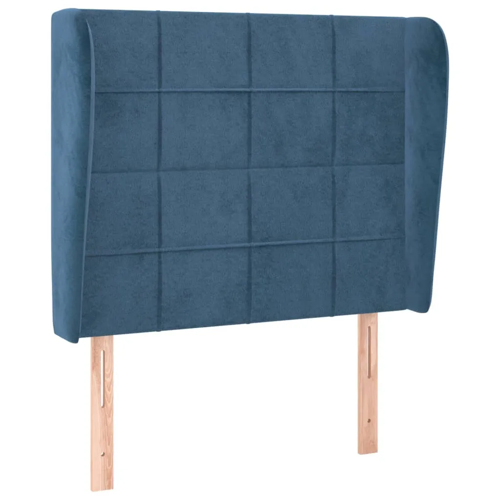 Tăblie pat cu aripioare albastru închis 93x23x118/128cm catifea - imagine 2