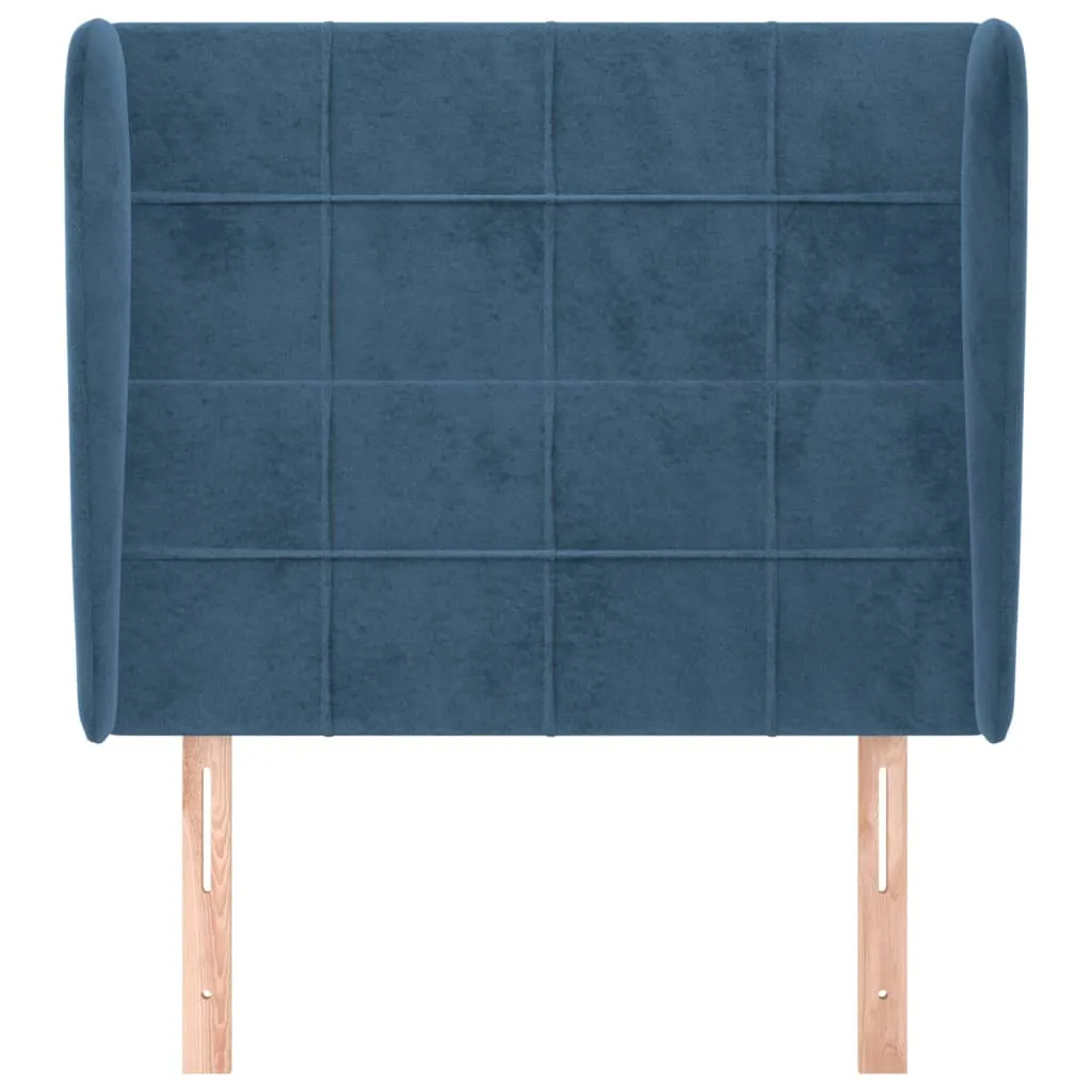 Tăblie pat cu aripioare albastru închis 93x23x118/128cm catifea - imagine 3