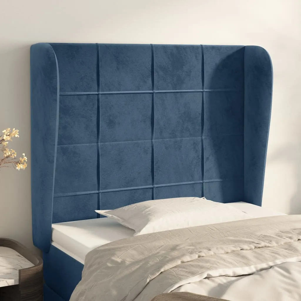 Tăblie pat cu aripioare albastru închis 93x23x118/128cm catifea
