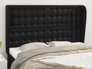 Tăblie de pat cu aripioare, negru, 147x23x118/128 cm, piele eco